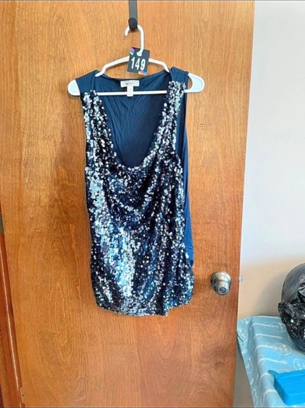 dressbarn Sequin Mini Dress in Black & Blue Size XL Like New